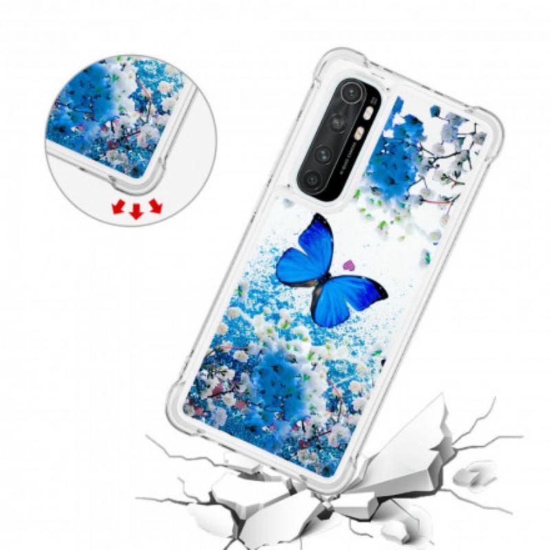 Coque Xiaomi Mi Note 10 Lite Papillons Bleus Paillettes