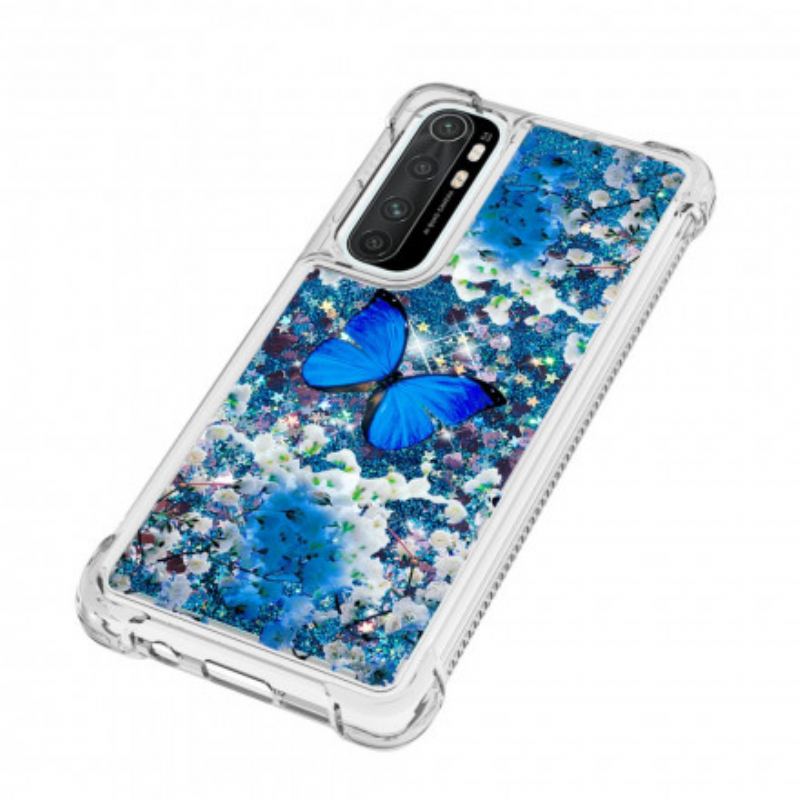 Coque Xiaomi Mi Note 10 Lite Papillons Bleus Paillettes