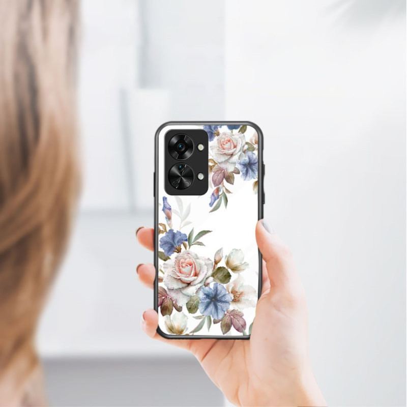 Coque OnePlus Nord 2T 5G Verre Trempé Fleurs Anneau Diamants