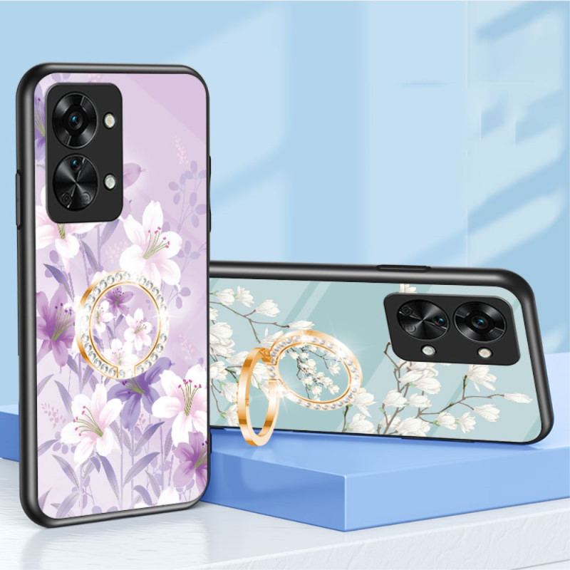 Coque OnePlus Nord 2T 5G Verre Trempé Fleurs Anneau Diamants