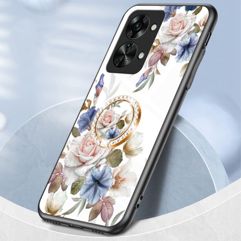 Coque OnePlus Nord 2T 5G Verre Trempé Fleurs Anneau Diamants