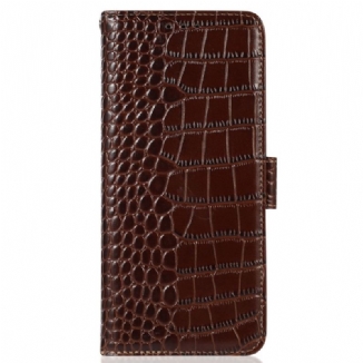 Housse OnePlus Nord 2T 5G Cuir Véritable Style Crocodile RFID