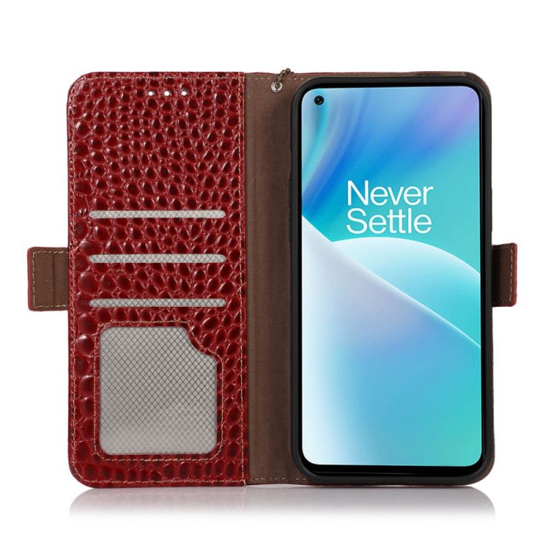 Housse OnePlus Nord 2T 5G Cuir Véritable Style Crocodile RFID