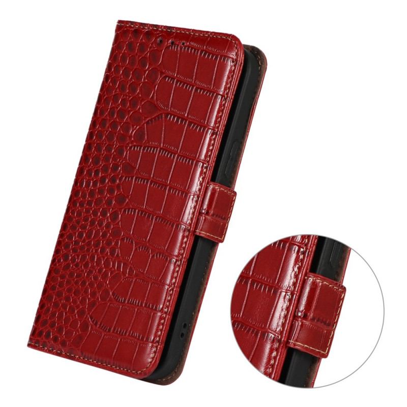 Housse OnePlus Nord 2T 5G Cuir Véritable Style Crocodile RFID