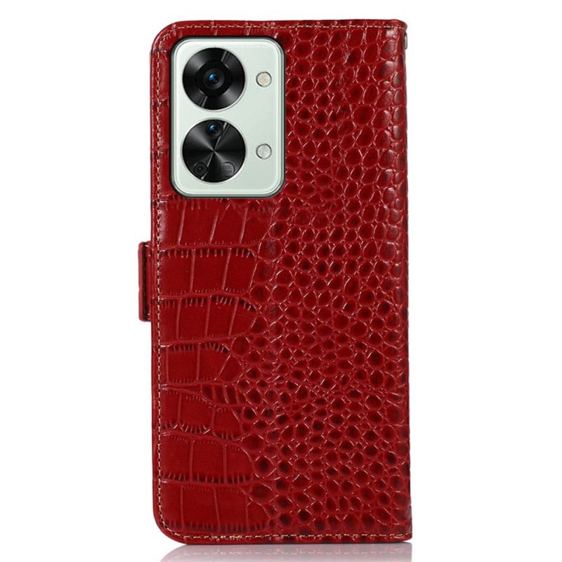 Housse OnePlus Nord 2T 5G Cuir Véritable Style Crocodile RFID