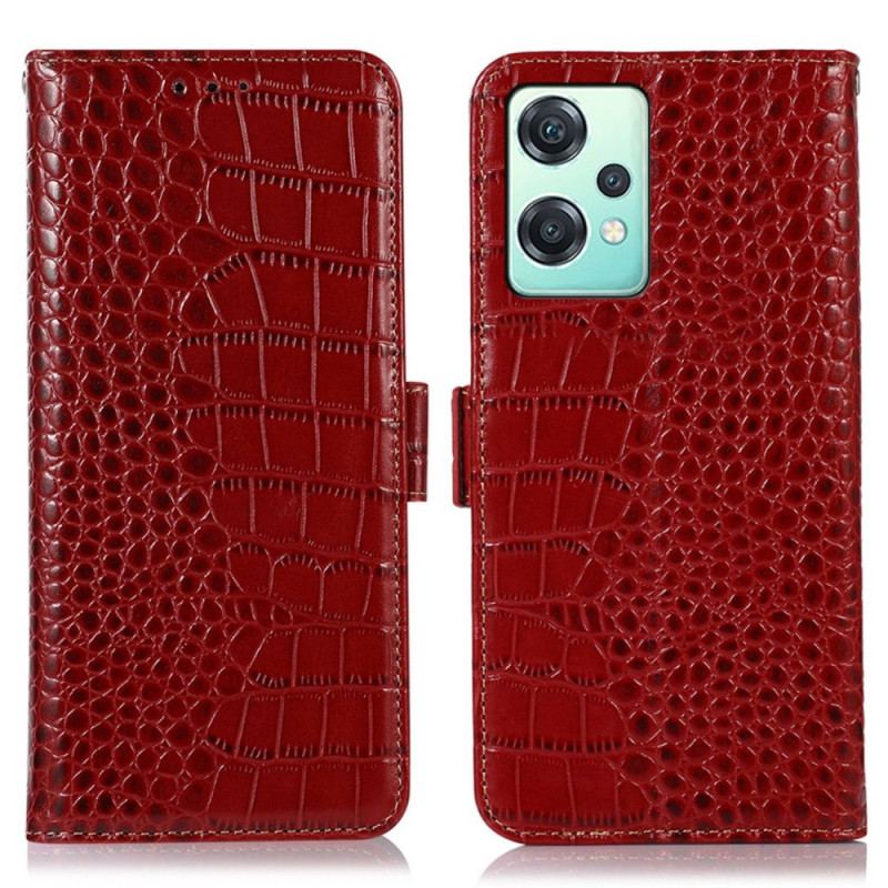 Housse OnePlus Nord CE 2 Lite 5G Cuir Véritable Style Crocodile RFID