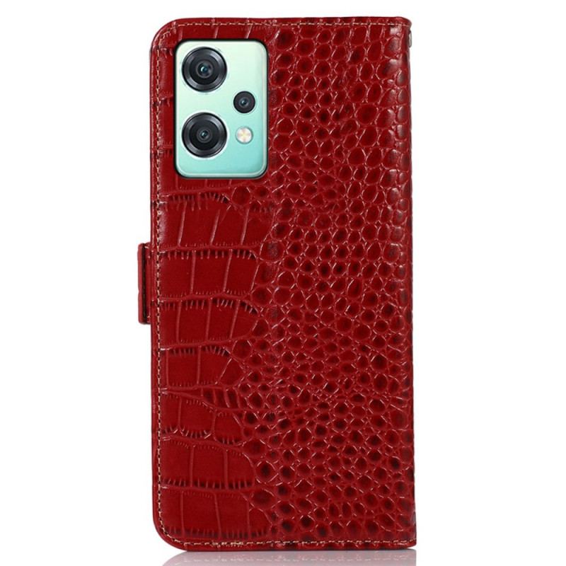 Housse OnePlus Nord CE 2 Lite 5G Cuir Véritable Style Crocodile RFID