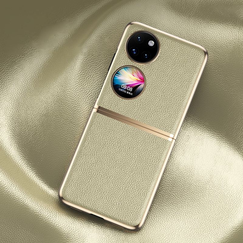 Coque Huawei P50 Pocket Simili Cuir Rebords Style Métal