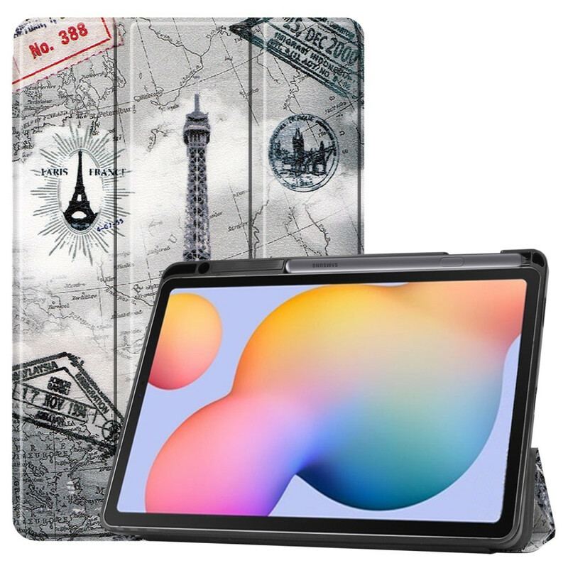 Smart Case Samsung Galaxy Tab S6 Lite Porte-Stylo Tour Eiffel Rétro