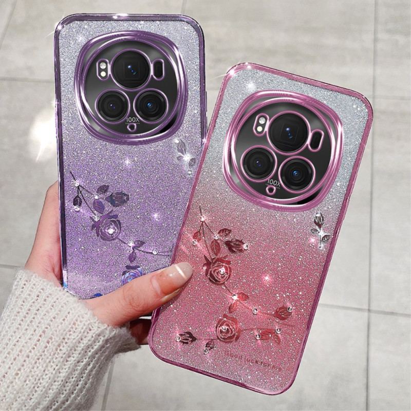 Coque Honor Magic 6 Pro Fleurs et Strass à Lanière