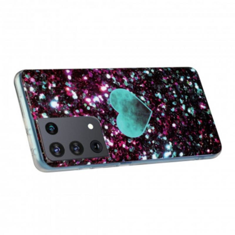 Coque Samsung Galaxy S21 Ultra 5G Coeur Marbre Paillettes