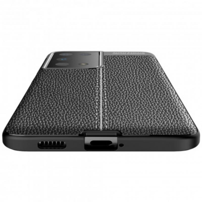 Coque Samsung Galaxy S21 Ultra 5G Effet Cuir Litchi Double Line