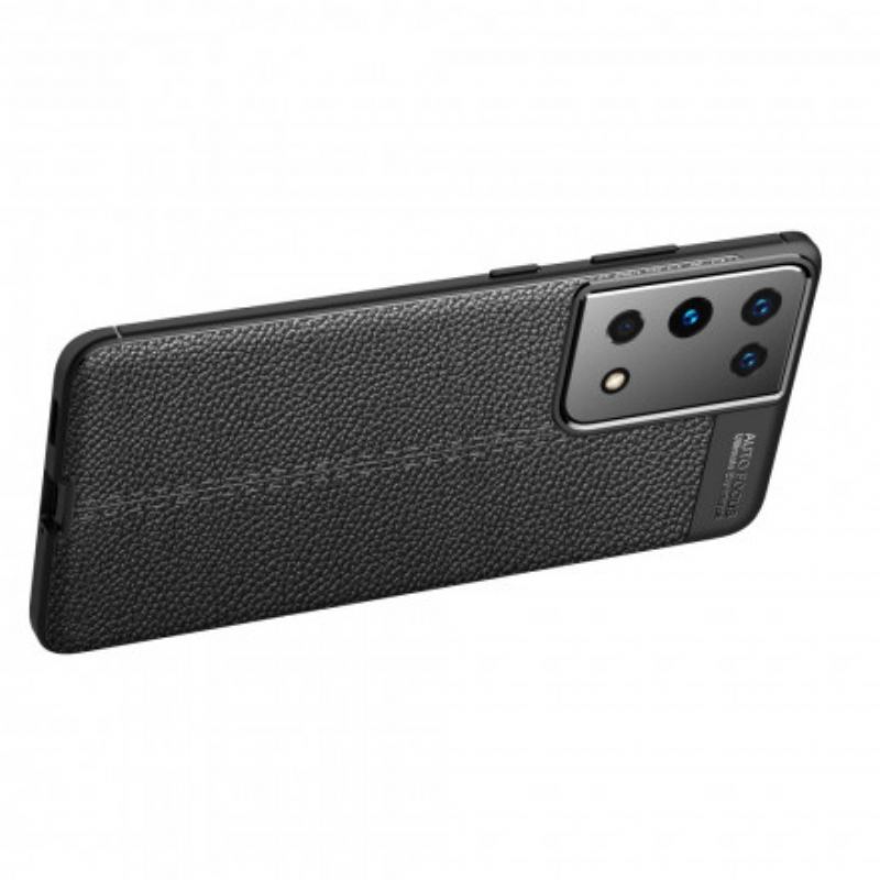 Coque Samsung Galaxy S21 Ultra 5G Effet Cuir Litchi Double Line