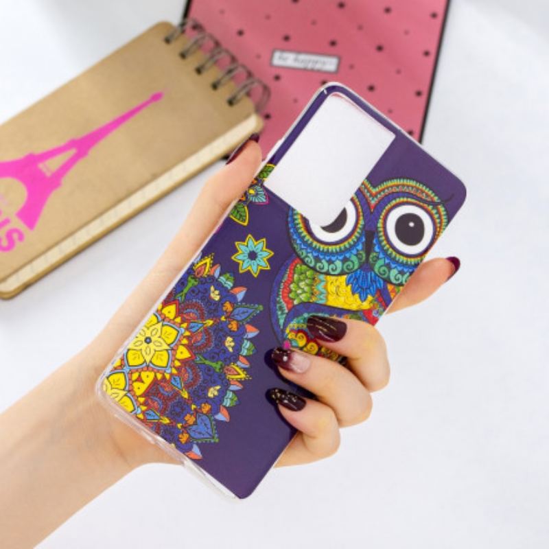 Coque Samsung Galaxy S21 Ultra 5G Hibou Mandala Fluorescente