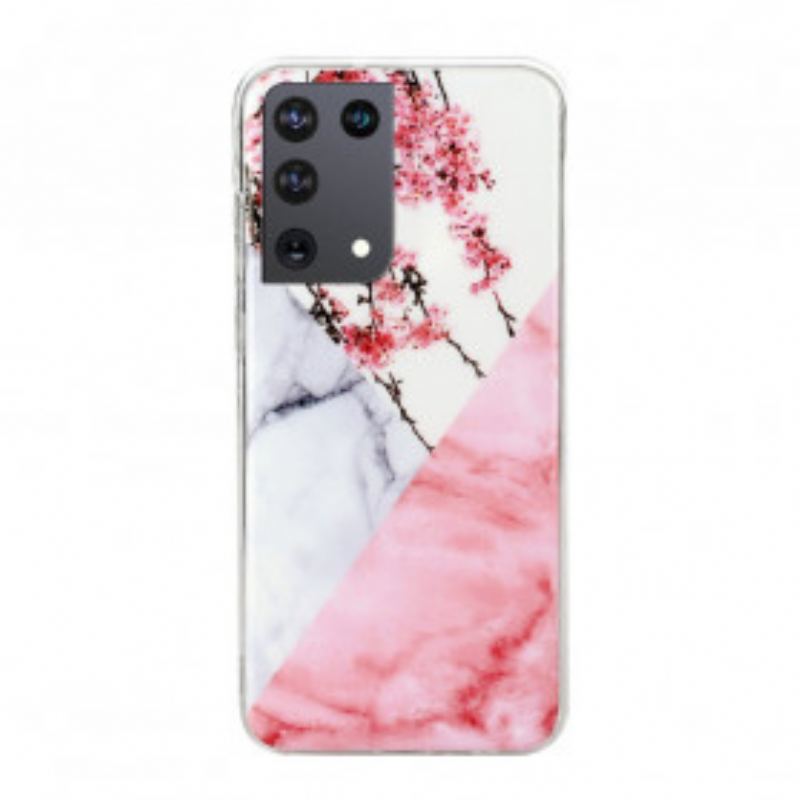 Coque Samsung Galaxy S21 Ultra 5G Marbrée Fleurs de Prunier