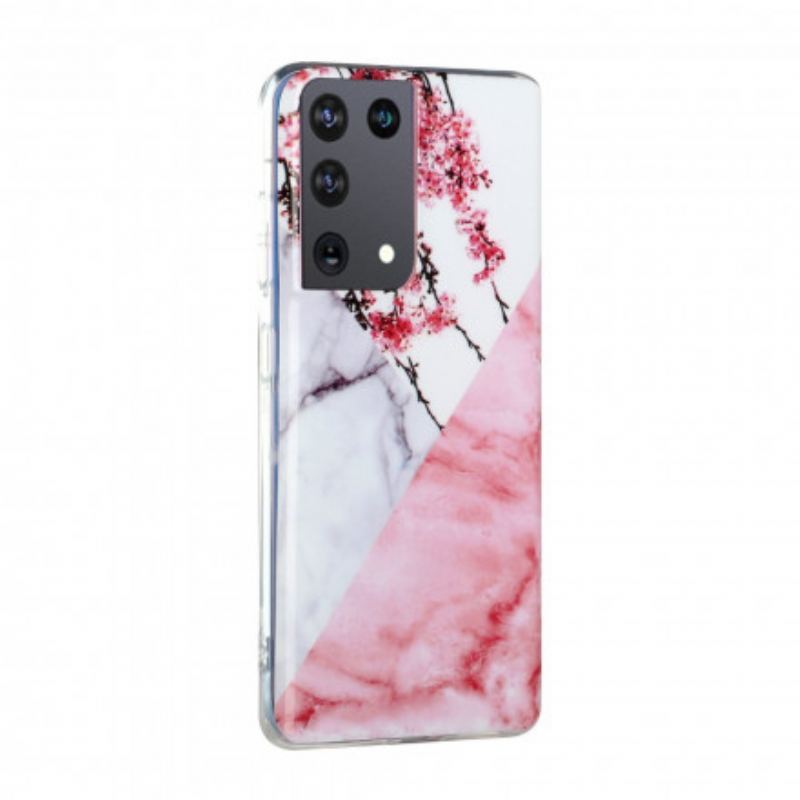 Coque Samsung Galaxy S21 Ultra 5G Marbrée Fleurs de Prunier