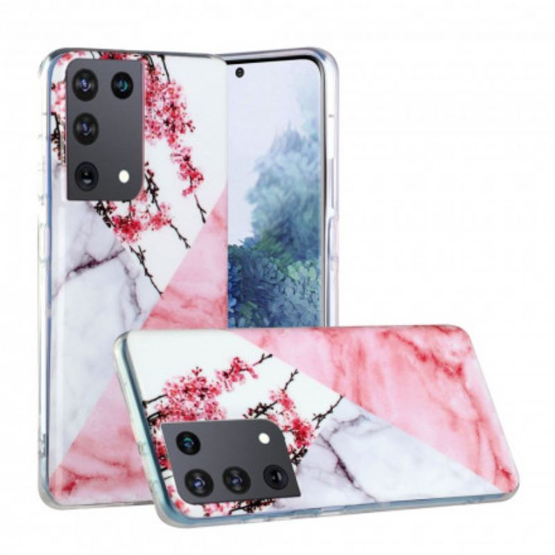 Coque Samsung Galaxy S21 Ultra 5G Marbrée Fleurs de Prunier