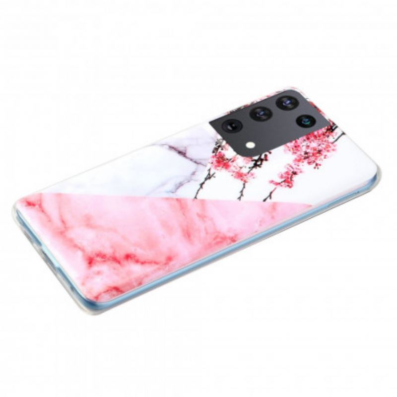 Coque Samsung Galaxy S21 Ultra 5G Marbrée Fleurs de Prunier