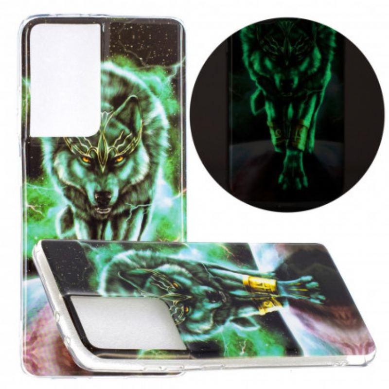 Coque Samsung Galaxy S21 Ultra 5G Série Loup Fluorescente