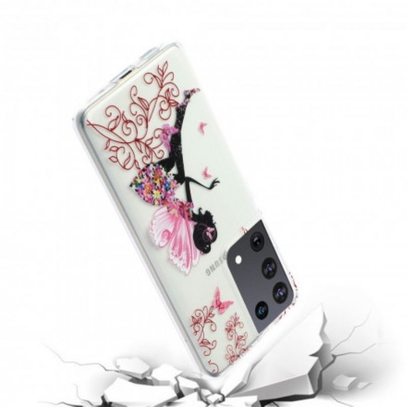 Coque Samsung Galaxy S21 Ultra 5G Transparente Fée Fleurie