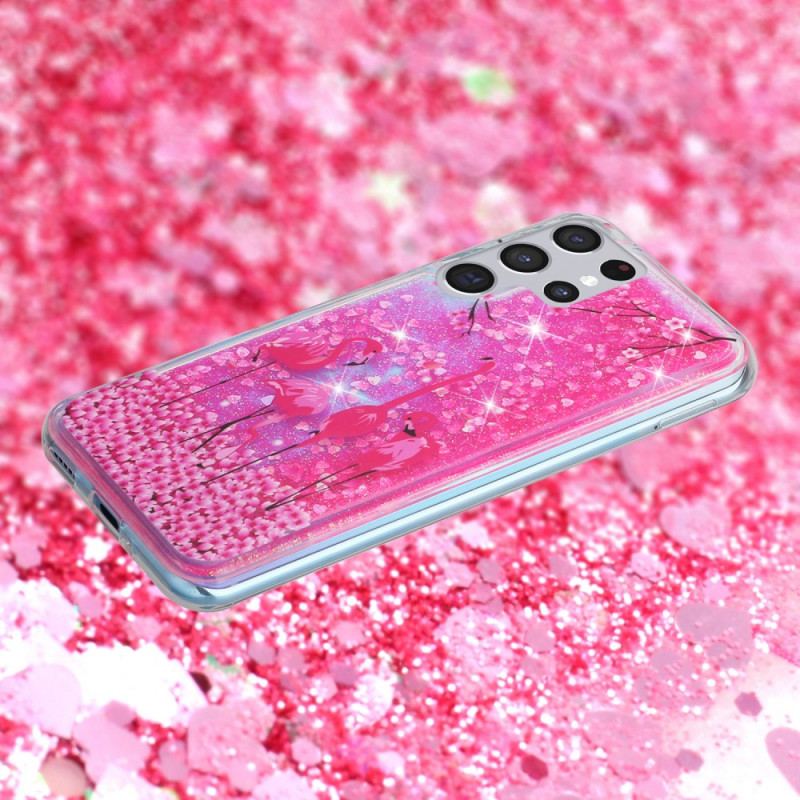 Coque Samsung Galaxy S22 Ultra 5G Paillettes Flamants Roses