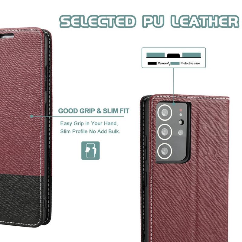 Flip Cover Samsung Galaxy S21 ultra 5G Simili Cuir Bicolore Texturée