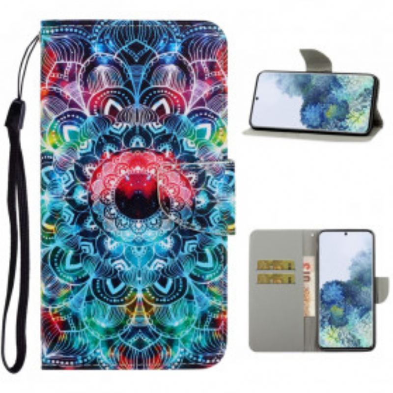 Housse Samsung Galaxy S21 Ultra 5G Flashy Mandala à Lanière