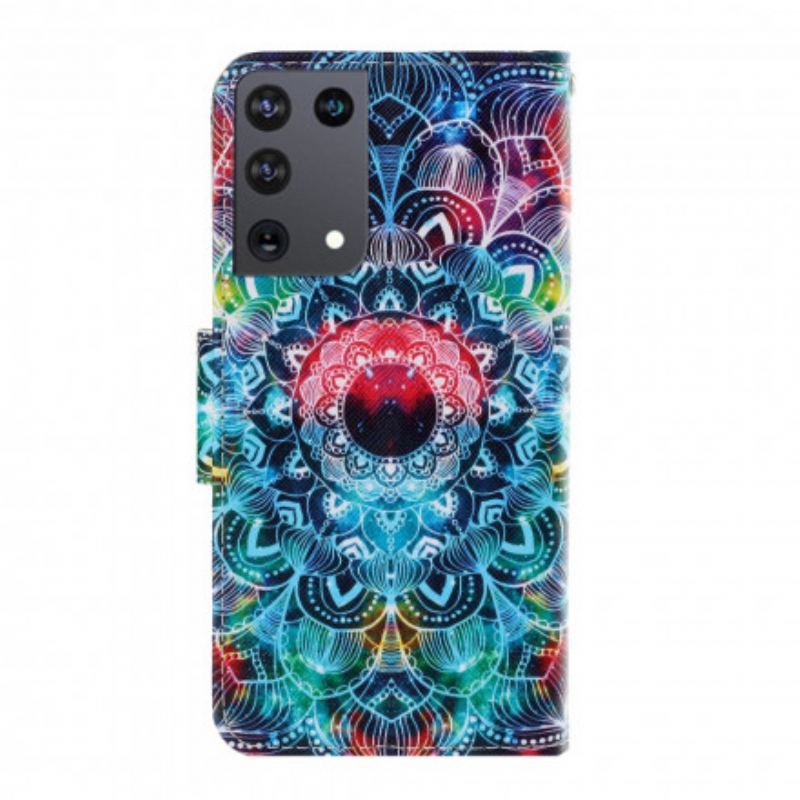 Housse Samsung Galaxy S21 Ultra 5G Flashy Mandala à Lanière