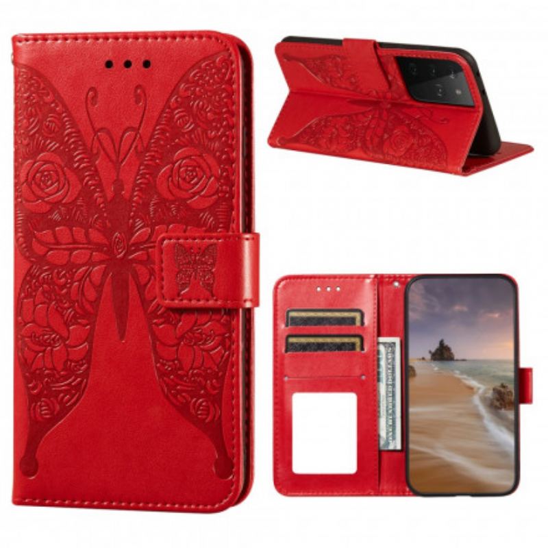 Housse Samsung Galaxy S21 Ultra 5G Papillons Motif en Fleurs