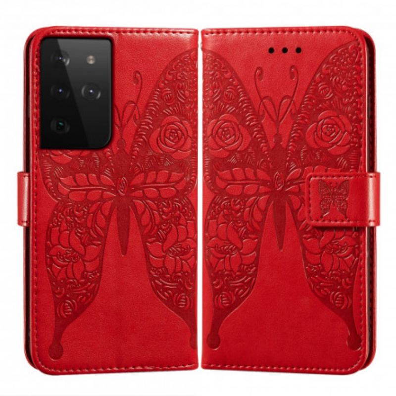 Housse Samsung Galaxy S21 Ultra 5G Papillons Motif en Fleurs