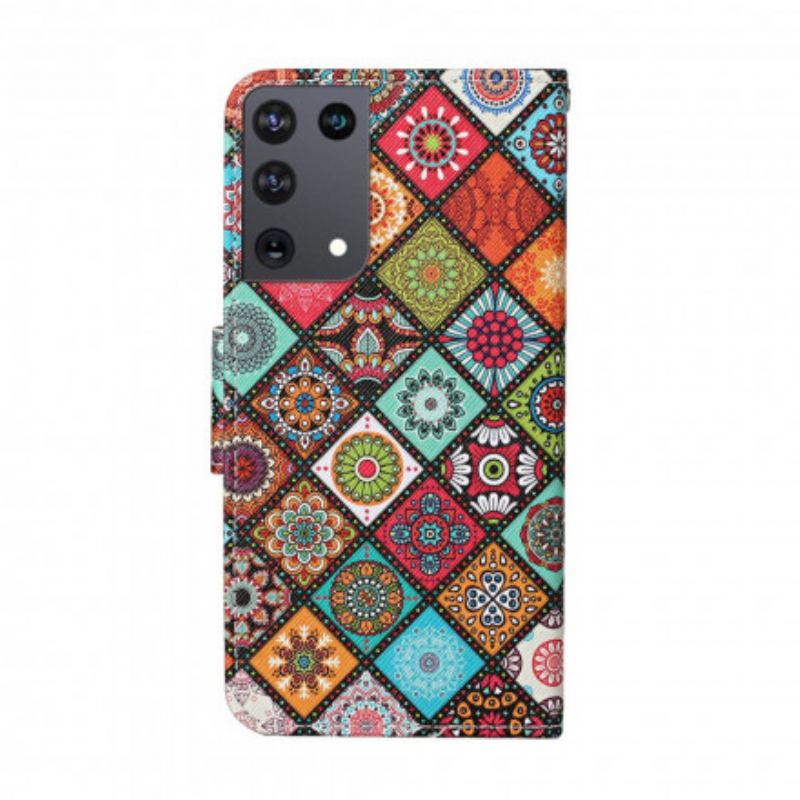 Housse Samsung Galaxy S21 Ultra 5G Patchwork Mandalas avec Lanière