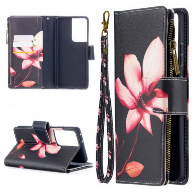 Housse Samsung Galaxy S21 Ultra 5G Poche Zippée Fleur