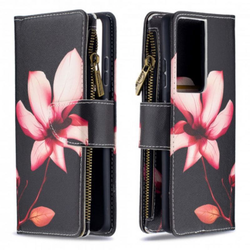 Housse Samsung Galaxy S21 Ultra 5G Poche Zippée Fleur