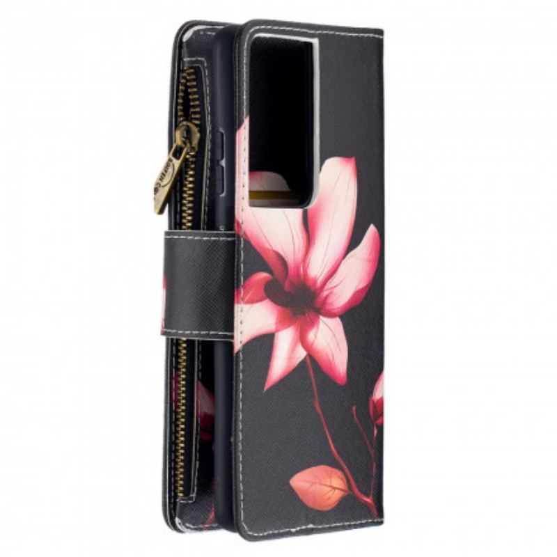 Housse Samsung Galaxy S21 Ultra 5G Poche Zippée Fleur