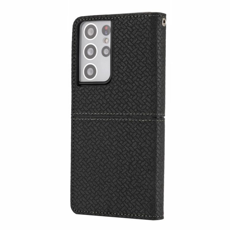 Housse Samsung Galaxy S21 Ultra 5G Style Cuir Tissée à Lanière