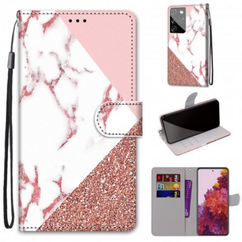 Housse Samsung Galaxy S21 Ultra 5G Triangle en Marbre et Paillettes