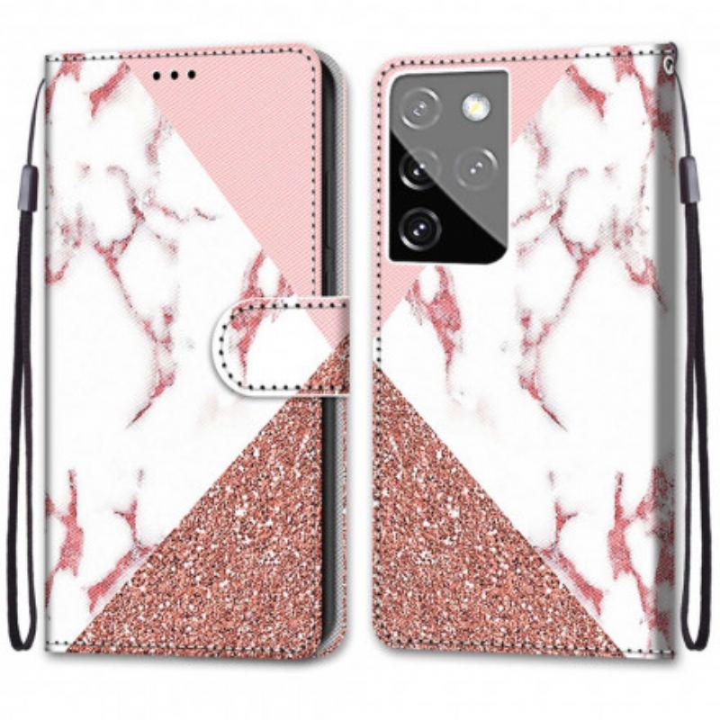 Housse Samsung Galaxy S21 Ultra 5G Triangle en Marbre et Paillettes