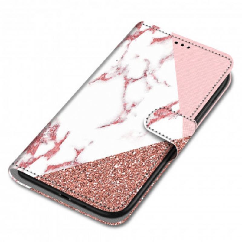 Housse Samsung Galaxy S21 Ultra 5G Triangle en Marbre et Paillettes