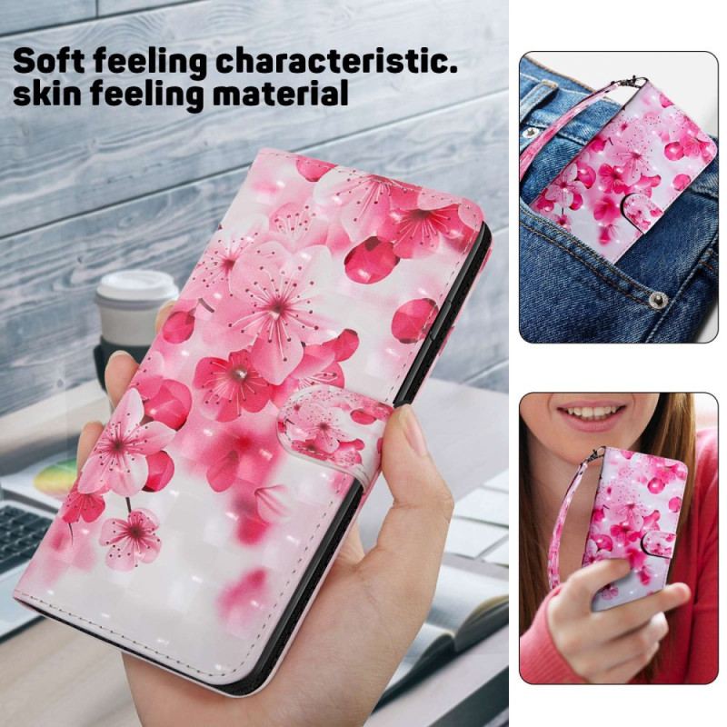 Housse Samsung Galaxy A14 5G / A14 Fleurs Roses à Lanière