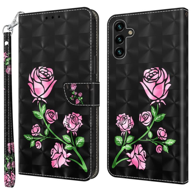 Housse Samsung Galaxy A14 5G / A14 Roses à Lanière