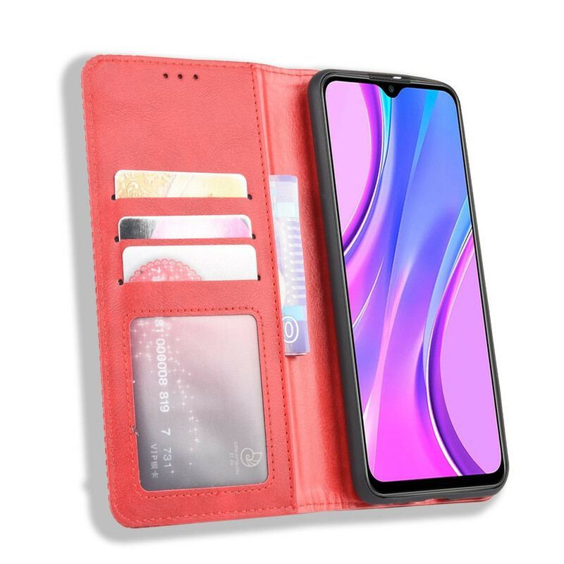 Flip Cover Xiaomi Redmi 9 Effet Cuir Vintage Stylisé