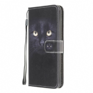 Housse Xaiomi Redmi 9 Yeux de Chat Noir à Lanière