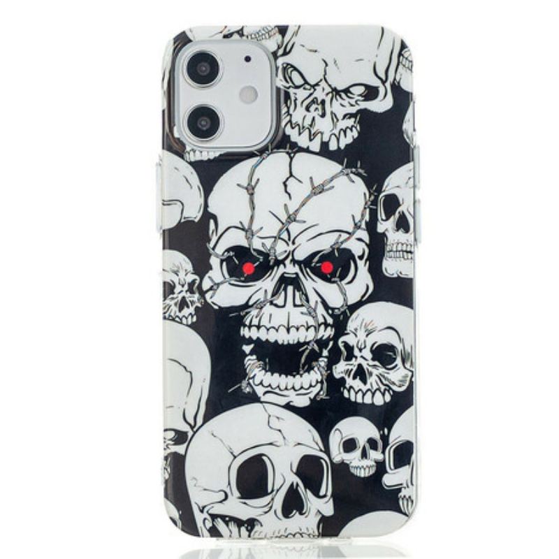 Coque iPhone 12 Mini Attention Têtes de Mort Fluorescente