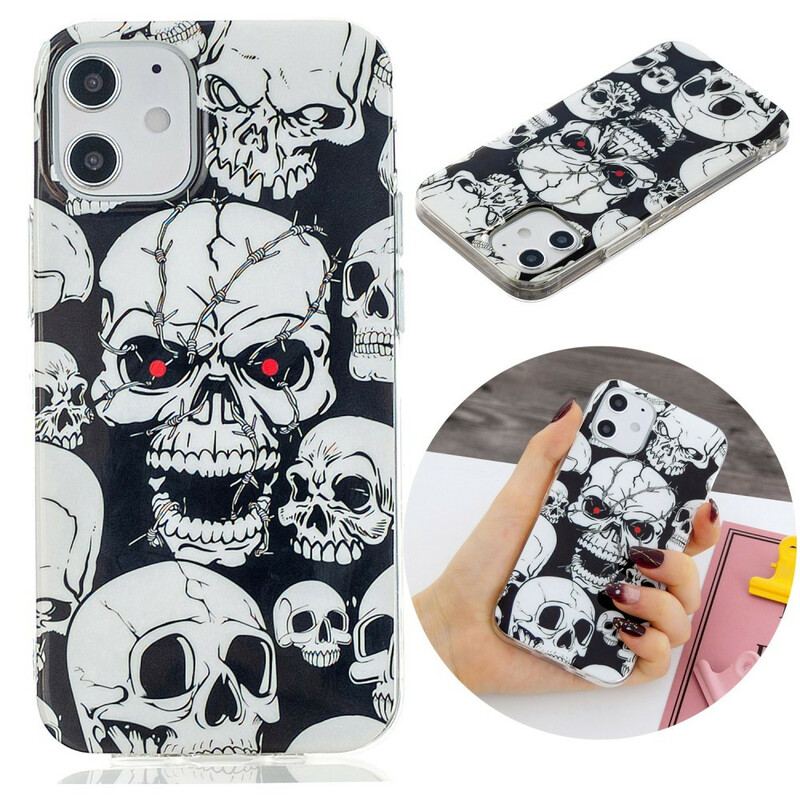 Coque iPhone 12 Mini Attention Têtes de Mort Fluorescente