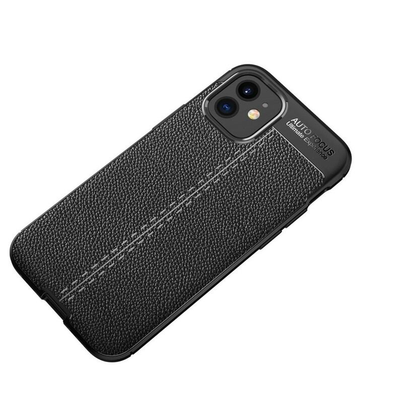 Coque iPhone 12 Mini Effet Cuir Litchi Double Line