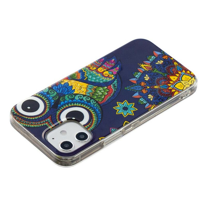 Coque iPhone 12 Mini Hibou Mandala Fluorescente