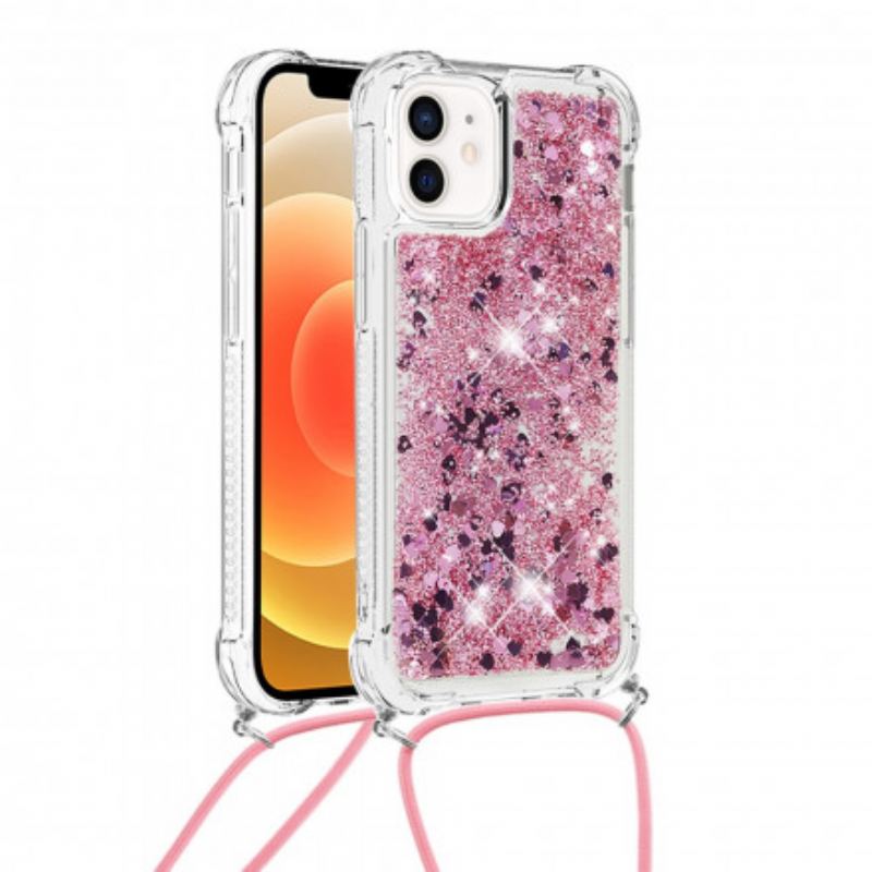 Coque iPhone 12 Mini Paillettes et Cordon