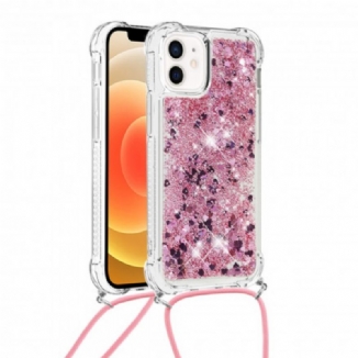 Coque iPhone 12 Mini Paillettes et Cordon