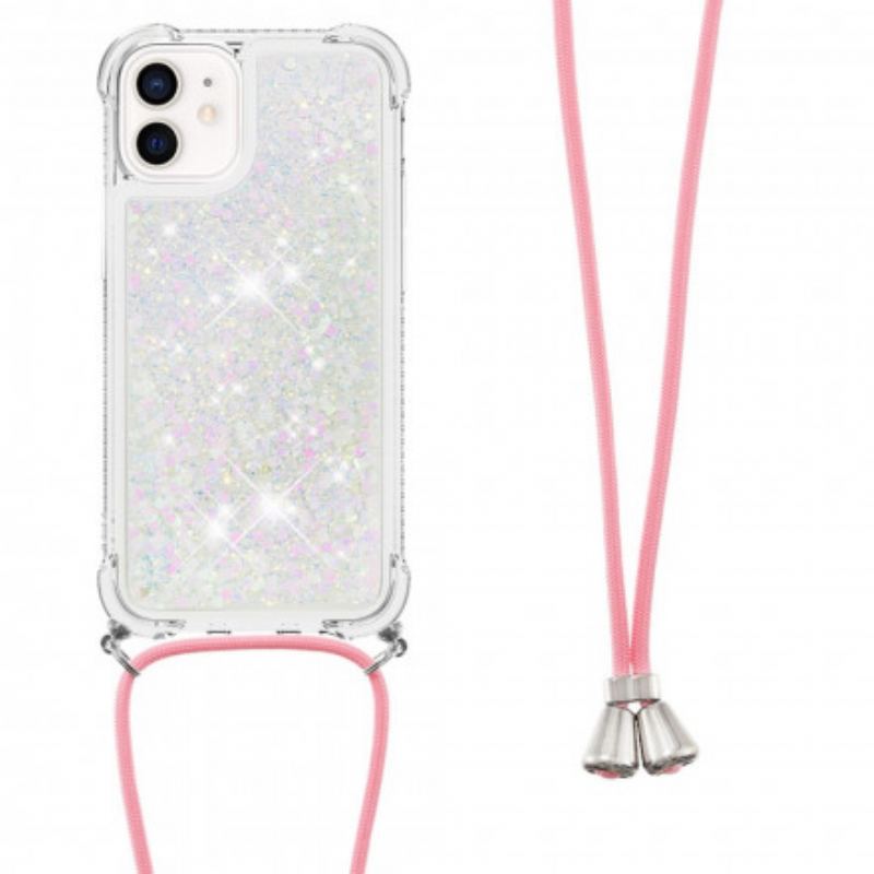 Coque iPhone 12 Mini Paillettes et Cordon