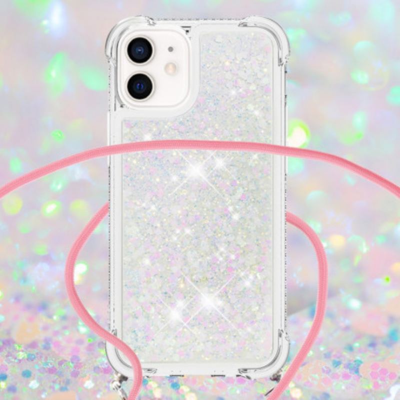 Coque iPhone 12 Mini Paillettes et Cordon